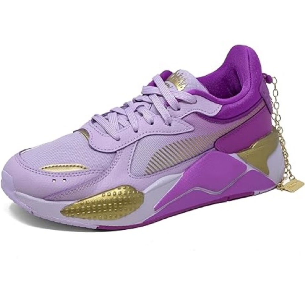 Women's Puma RS-X 7 Shoes Laces Memory Foam Purple Gold Running Retro Look New - Picture 6 of 10